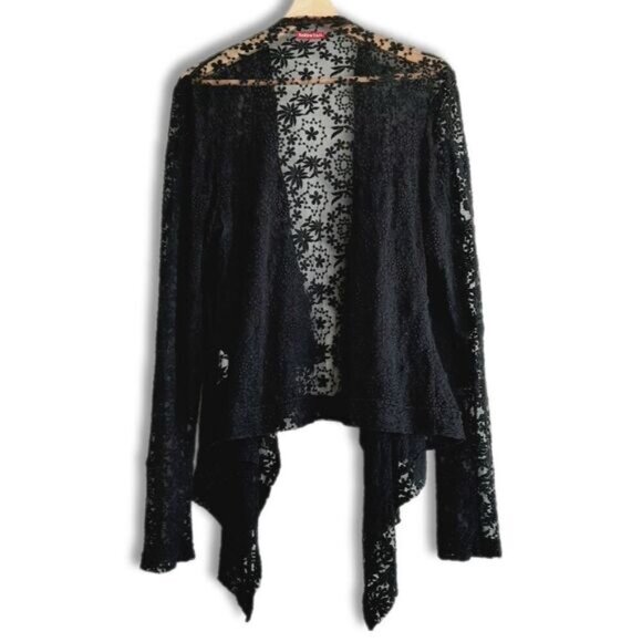 HARD TAIL Lace & Mesh Sheer Floral Embroidery Waterfall Open Front Cardigan Sz S - Picture 8 of 15